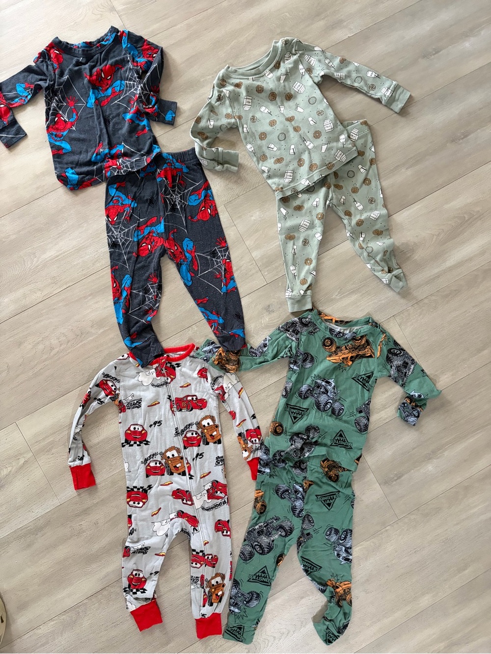 Mixed Boys Pajama Bundle - Cars, Spiderman, Monster Truck Prints